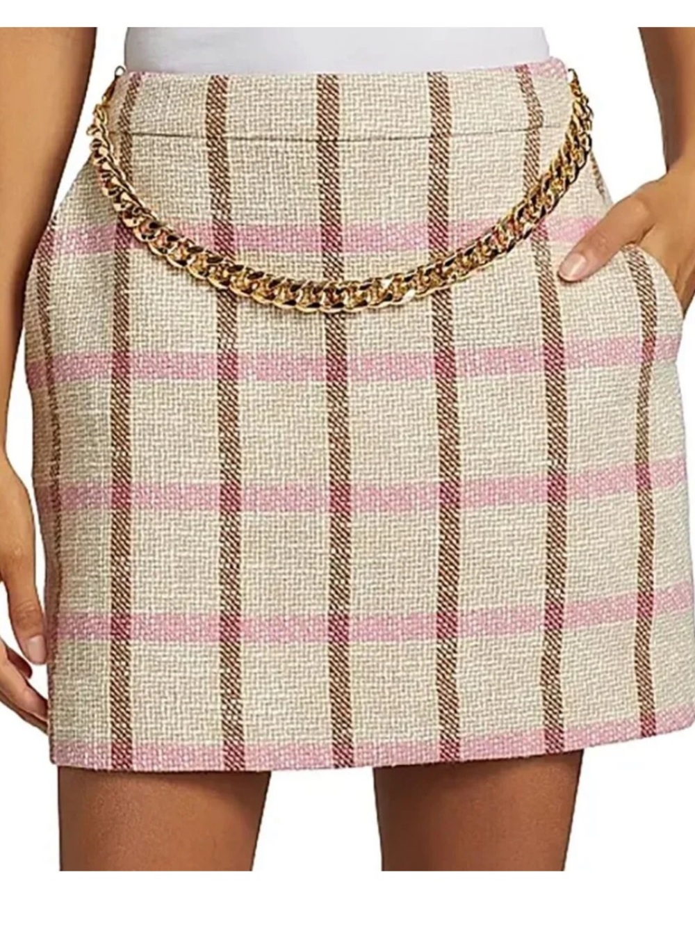 NWOT Designer Toccin Pink and Tan Plaid Skirt
